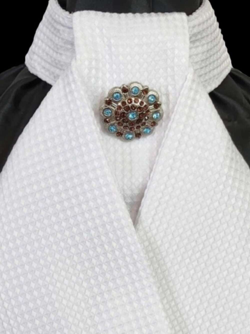 STOCK TIE for Equestrians Pre-Tied FLAT FOLD BRIGHT White SQUARES New ORNAMENTS
